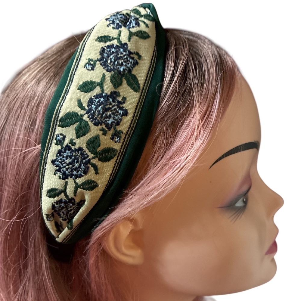 Green Vintage Floral Knotted Headband - Picture 6 of 7